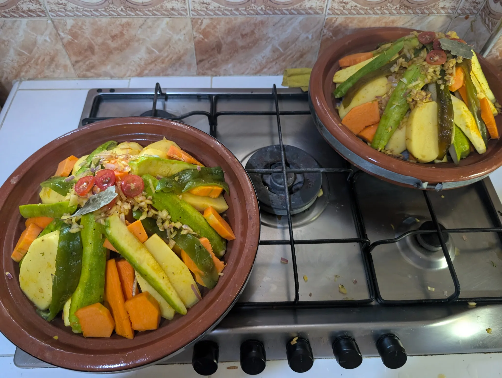 Rfisa served over shredded msemen with lentils